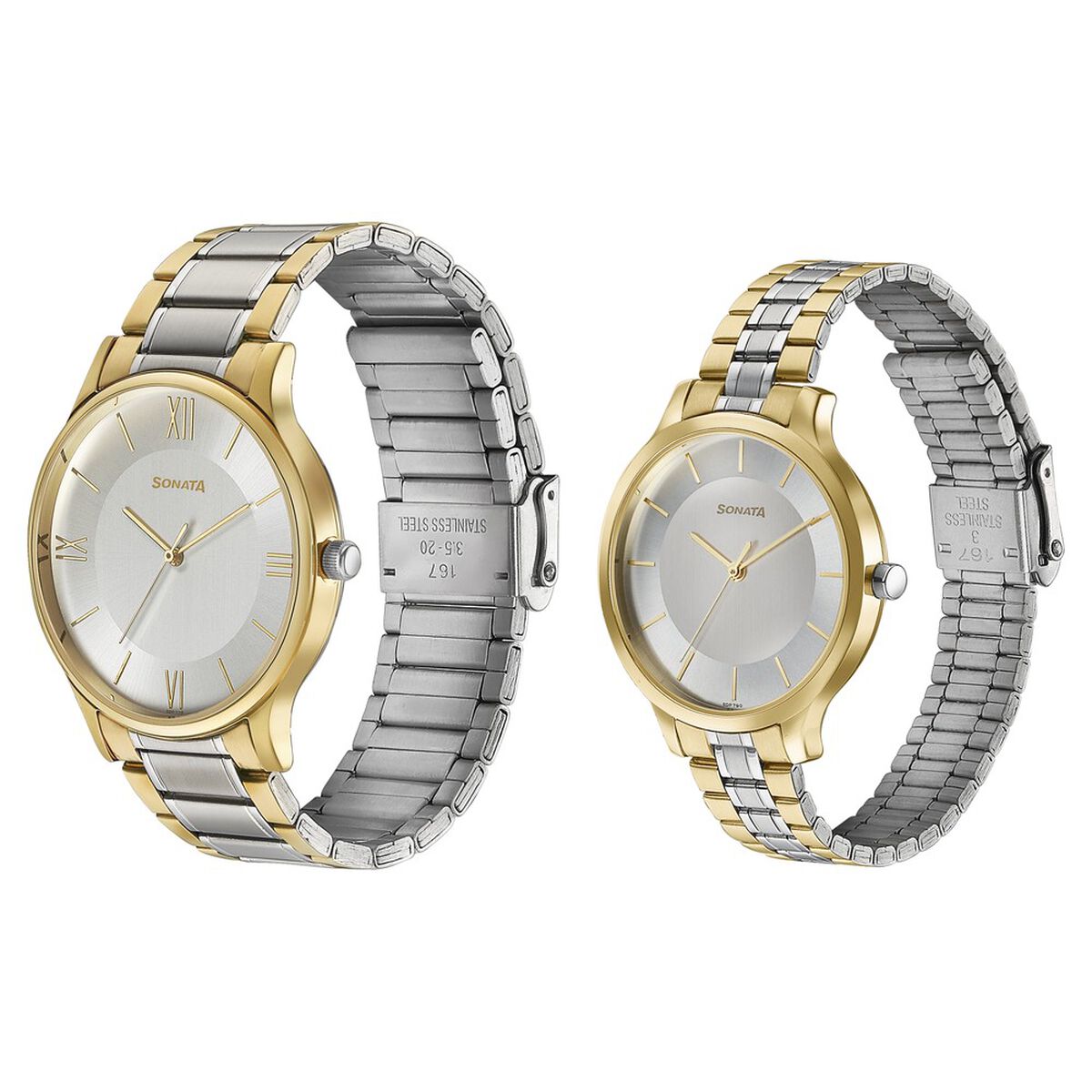 Sonata Modern Bandhan Quartz Analog Silver Dial Stainless Steel Strap Watch for Couple 3