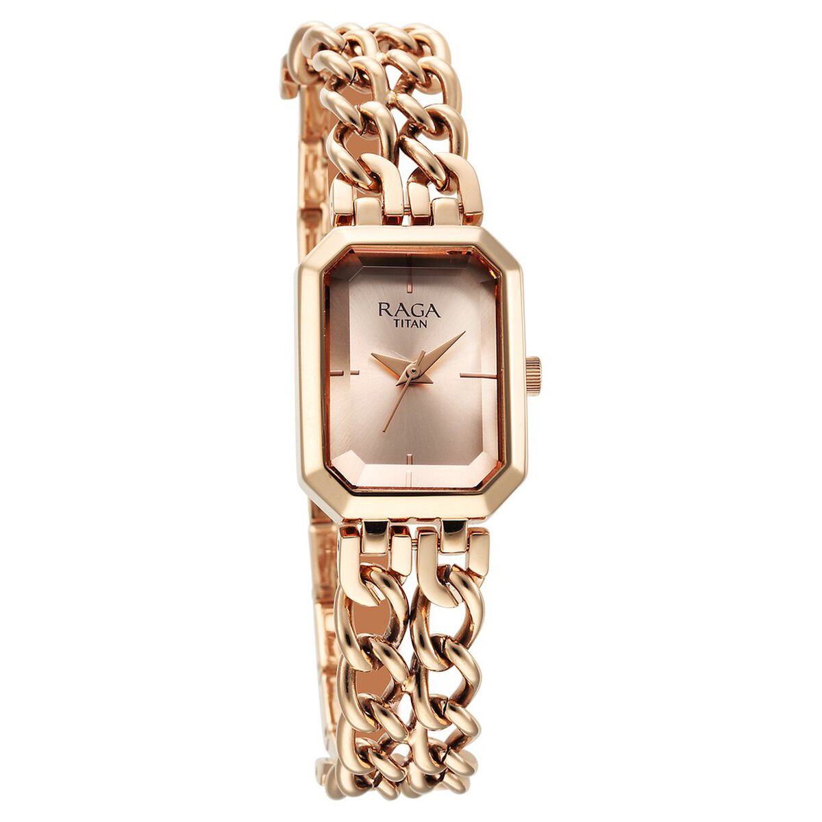 Titan Raga Showstopper Quartz Analog Rose Gold Dial Rose Gold Metal Strap Rectangular Shaped Watch For Women 3