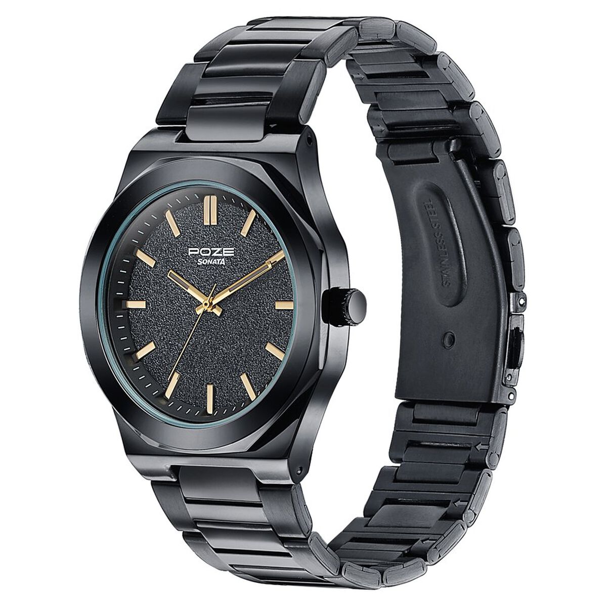 Sonata Poze Quartz Analog Black Dial Black Colour Stainless Steel Strap Watch For Men 5