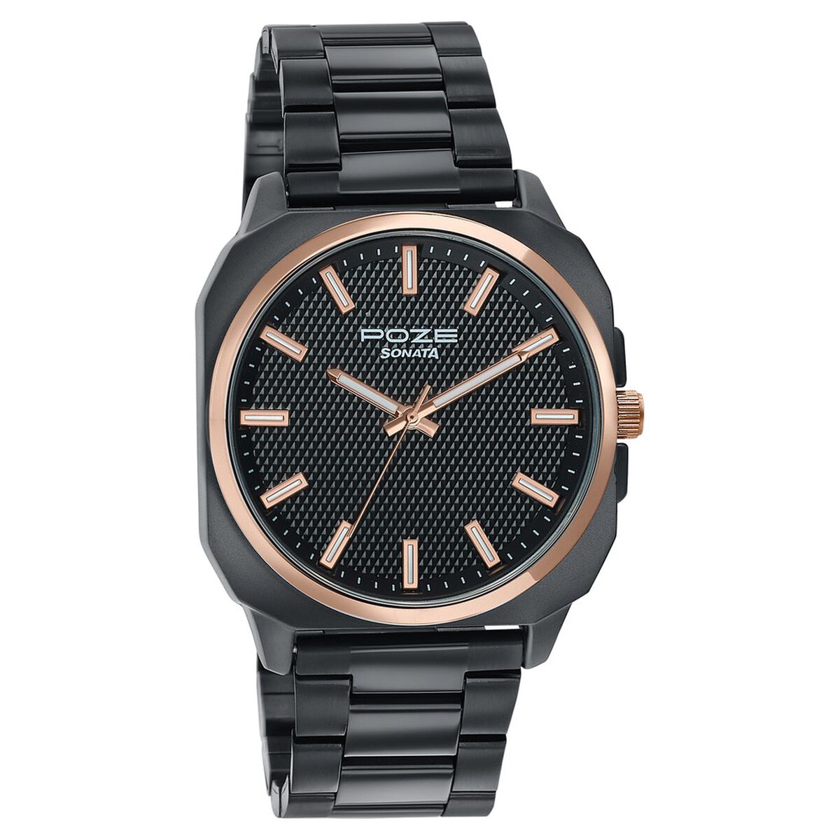 Sonata Poze Quartz Analog Black Dial Black Metal Strap Watch For Men 3