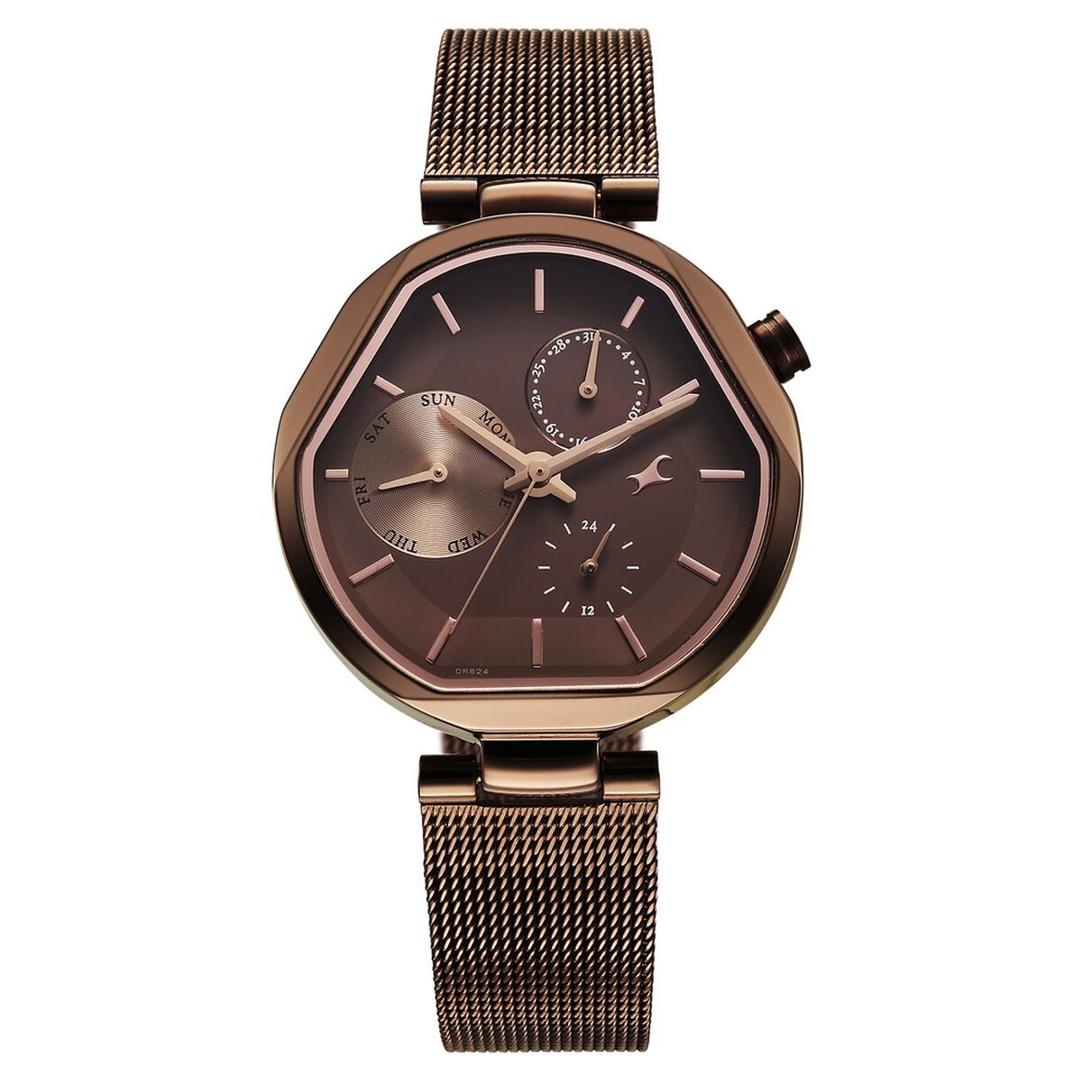 Fastrack Tick Tock Quartz Multifunction Brown Dial Stainless Steel Strap Watch For Girls 1