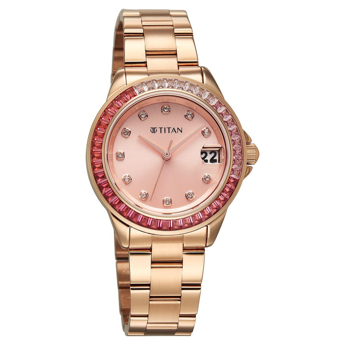 Titan Purple Glamour Quartz Analog Pink Dial Rose Gold Stainless Steel Strap Watch For Women 2