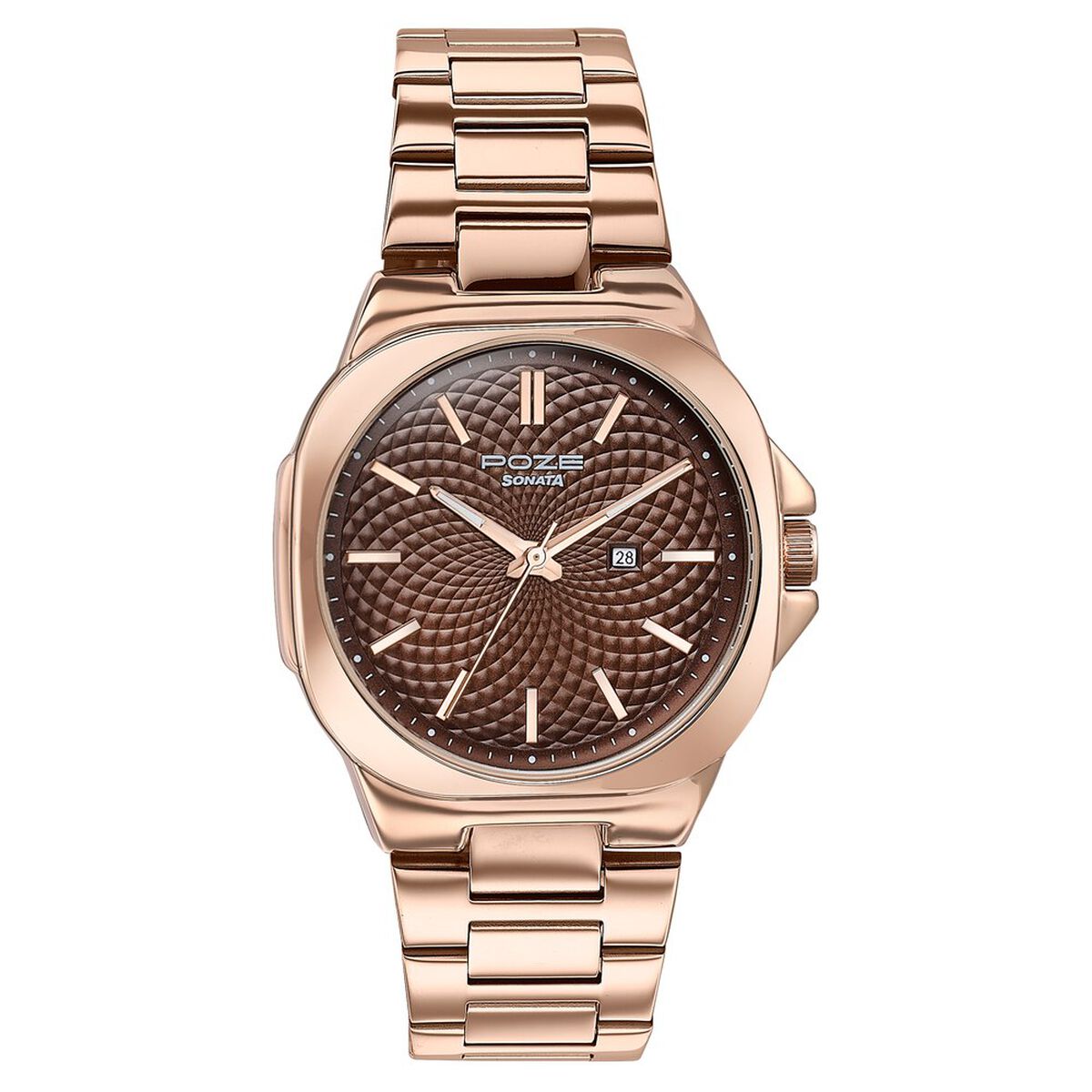 Sonata Poze Quartz Analog Brown Dial Rose Gold Colour Stainless Steel Strap Watch For Men 3