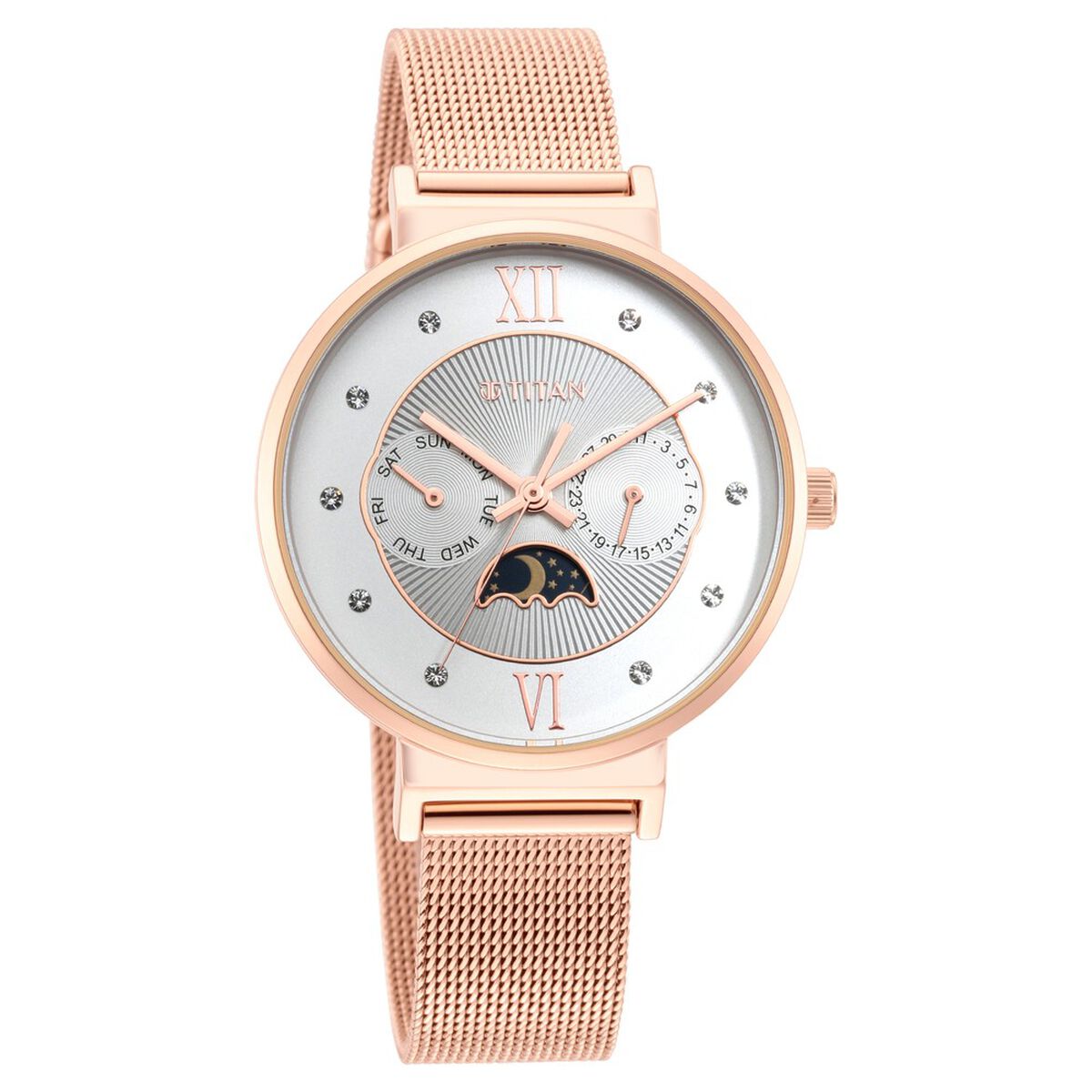 Titan Slimline Silver Dial Quartz Multifunction Stainless Steel Strap Watch for Women 1