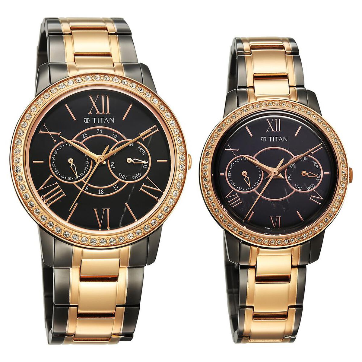 Titan Royal Bandhan Quartz Analog with Day and Date Black Dial Two Toned Strap Watch For Couple 2