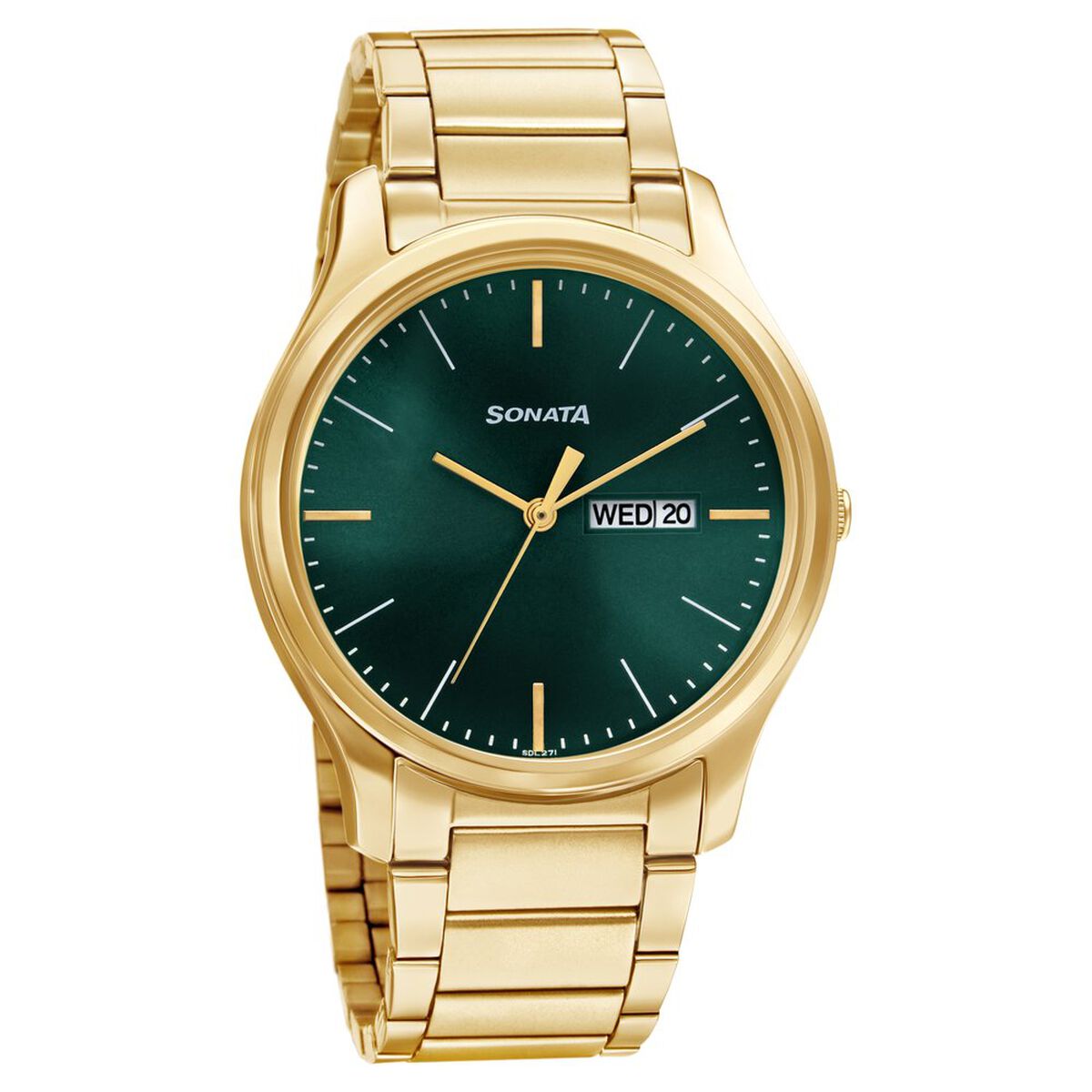 Sonata Quartz Analog with Day and Date Green Dial Stainless Steel Strap Watch for Men 1