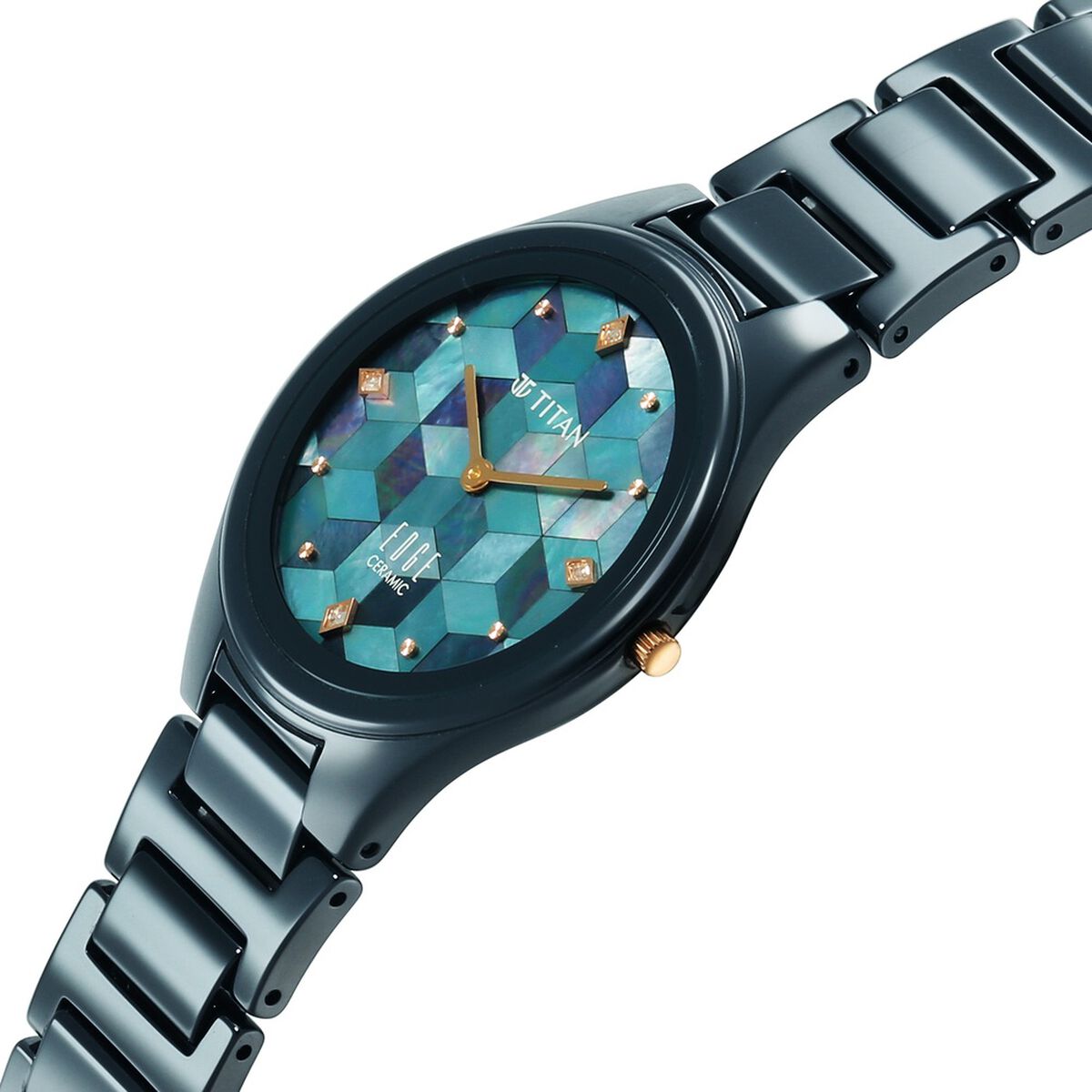 Edge Tessel Quartz Analog Blue Dial Blue Ceramic Strap Watch For Women 4