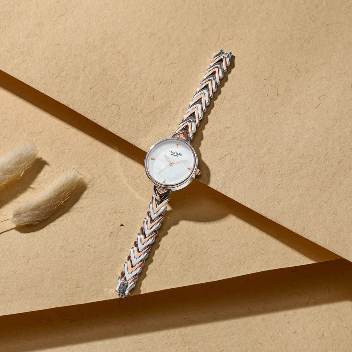 Poze By Sonata Quartz Analog Mother of Pearl Dial Two Toned Metal Strap Watch For Women 1