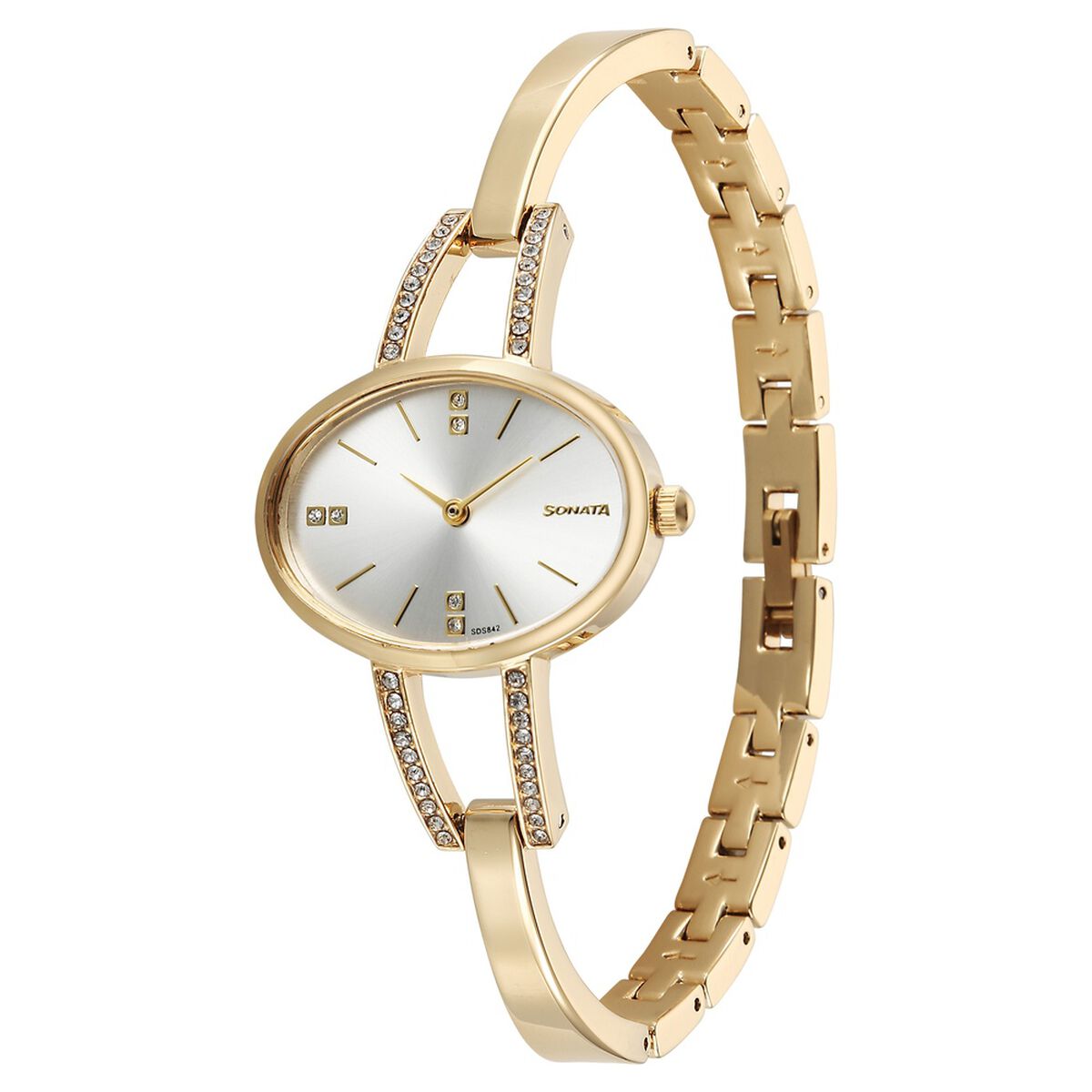 Sonata Aura Quartz Analog Silver Dial Golden Stainless Steel Strap Watch For Women 2