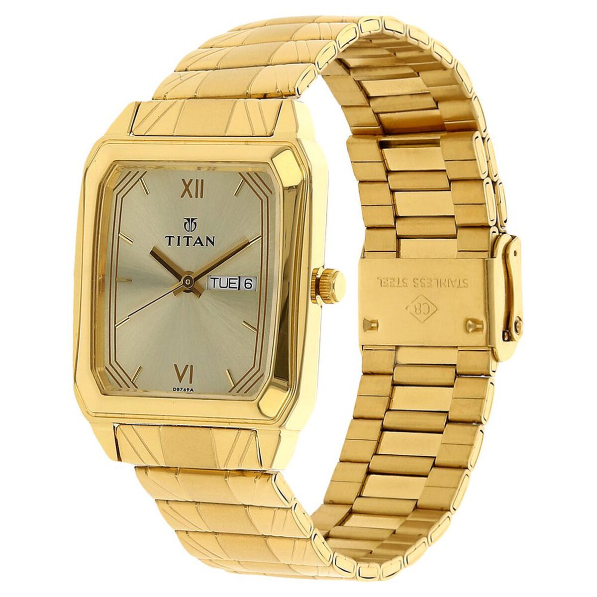 Titan Quartz Analog with Day and Date Champagne Dial Stainless Steel Strap Watch for Men 2