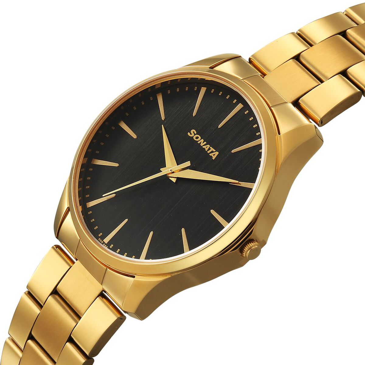 Sonata Traditional Essentials Quartz Analog Black Dial Golden Metal Strap Watch For Men 3