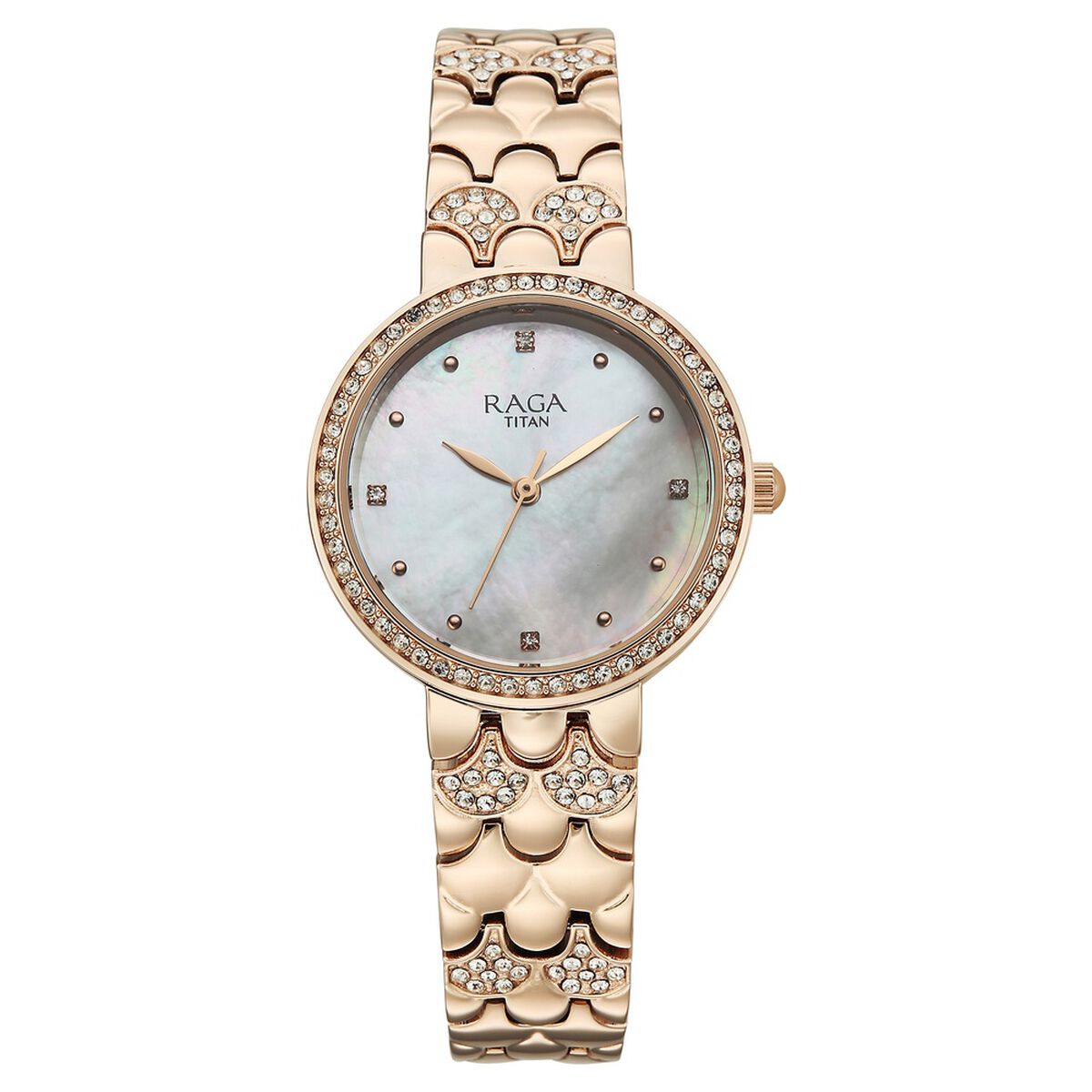 Titan Raga Spotlight Quartz Analog White Dial Rose Gold Metal Strap Watch For Women 1
