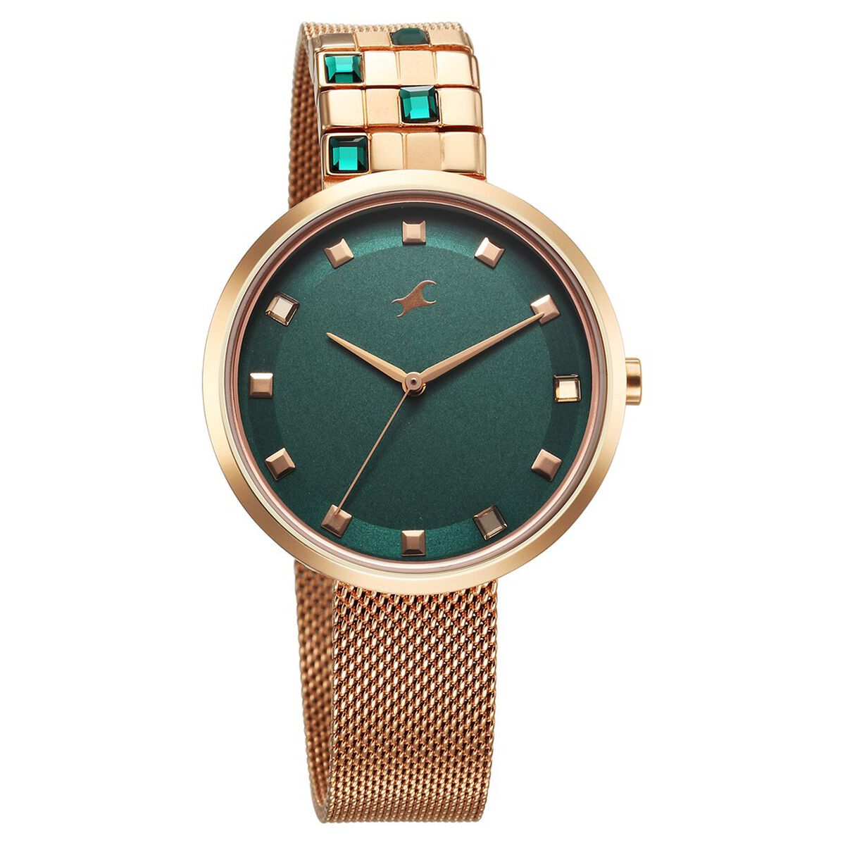Fastrack Fleek Quartz Analog Green Dial Stainless Steel Strap Watch for Girls 2