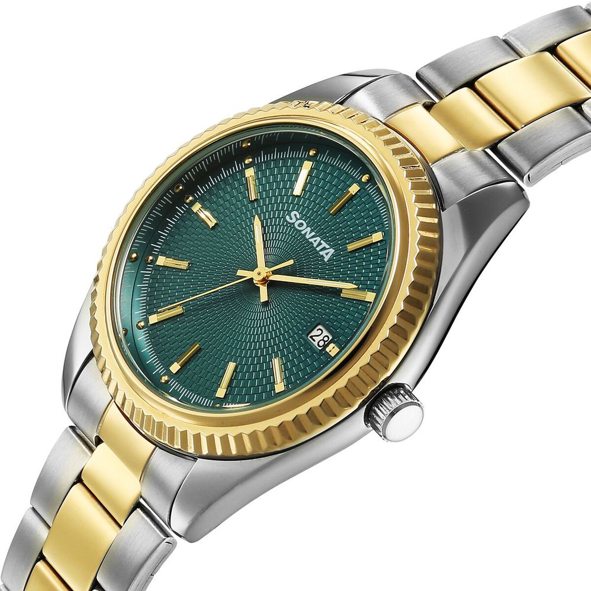 Sonata Festive Quartz Analog with Date Teal Dial Metal Strap Watch For Men 3