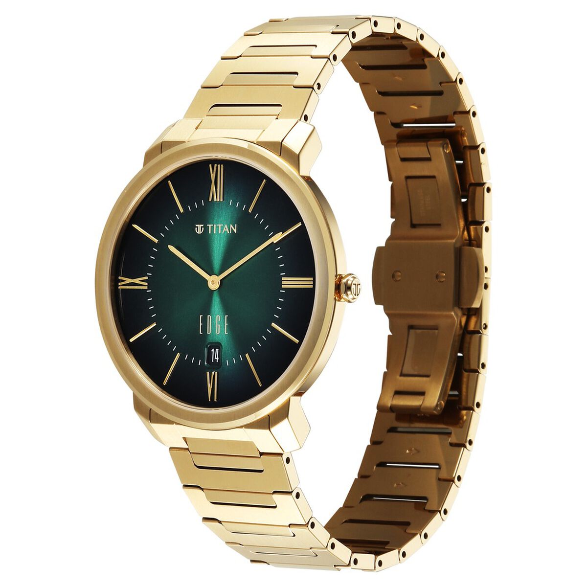 Edge Meister Quartz Analog with Date Green Dial Golden Stainless Steel Strap Watch For Men 5