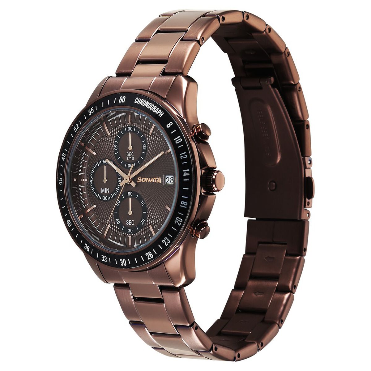 Sonata Chronos Quartz Analog with Date Brown Dial Brown Colour Stainless Steel Strap Watch For Men 2