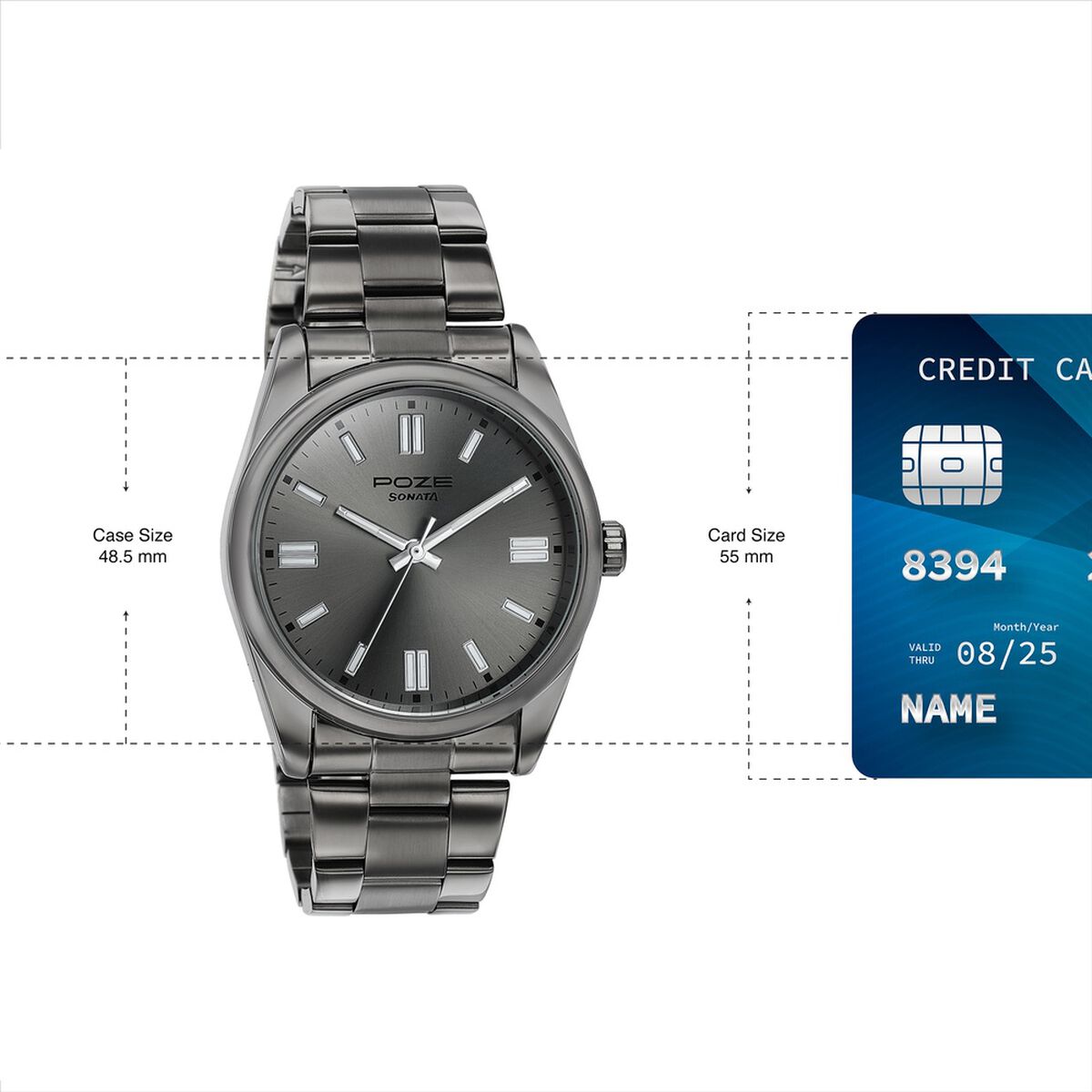 Sonata Poze Quartz Analog Grey Dial Grey Stainless Steel Strap Watch For Men 4