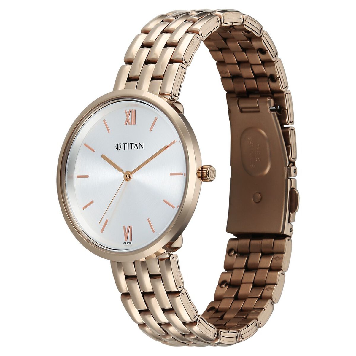 Titan Neo Quartz Analog White Dial Rose Gold Metal Strap Watch For Women 3