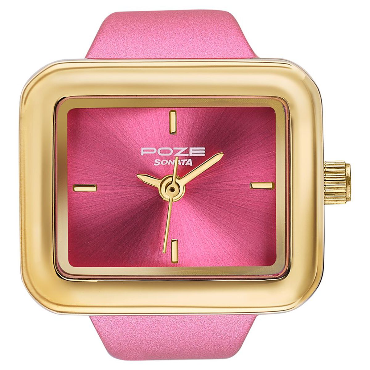 Ring Watch By Sonata Quartz Analog Pink Dial Golden Metal Strap Watch For Women 2