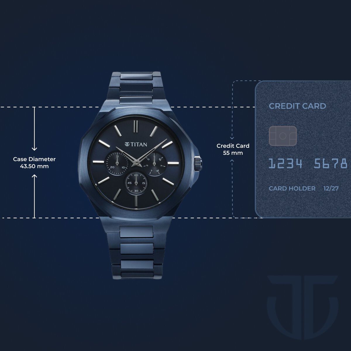 Titan Classic Slim Multifunction Quartz Multifunction Blue Dial Stainless Steel Strap Watch For Men 3