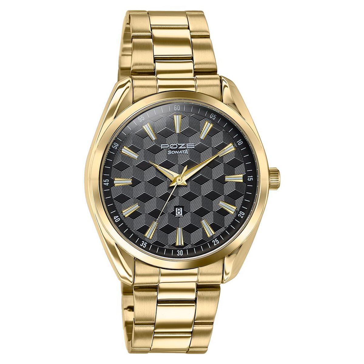 Sonata Poze Quartz Analog Two Toned Dial Golden Colour Stainless Steel Strap Watch For Men 2