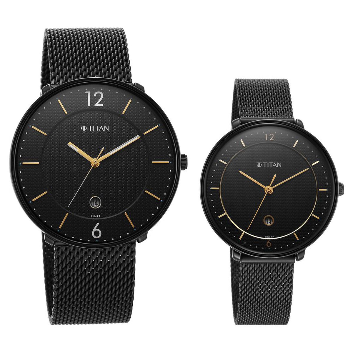 Titan Bandhan Black Dial Analog with Date Stainless Steel Strap watch for Couple 1