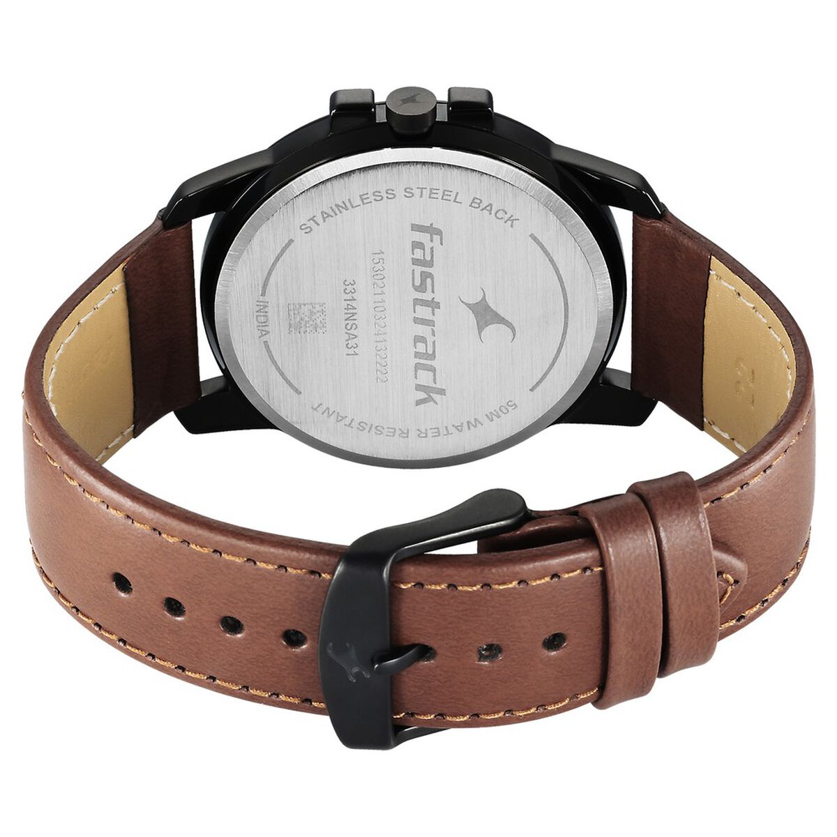 Fastrack Pulse Quartz Analog Black Dial With Tan Leather Strap Watch for Guys 5