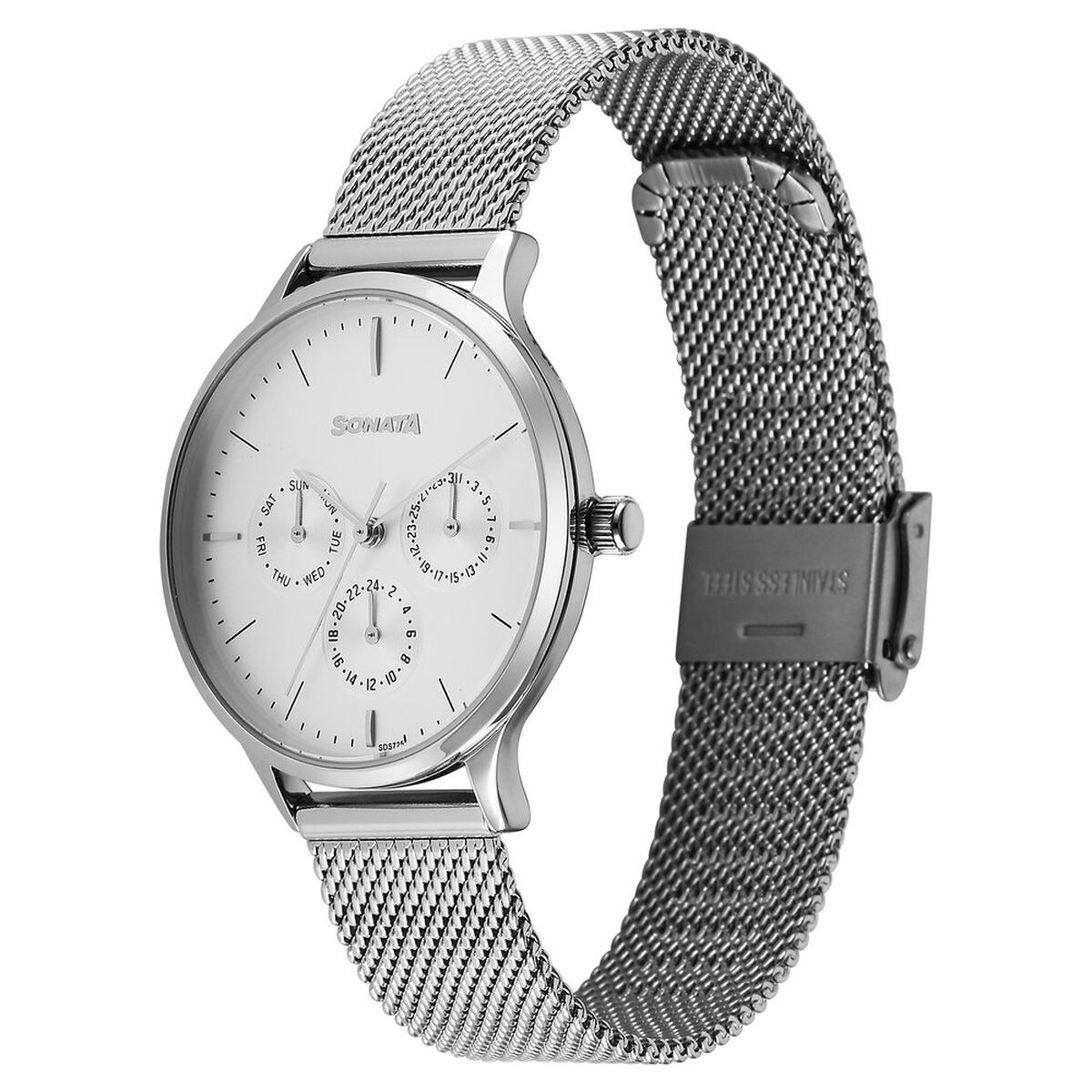 Sonata Festive Quartz Multifunction Silver Dial Metal Strap Watch For Women 2