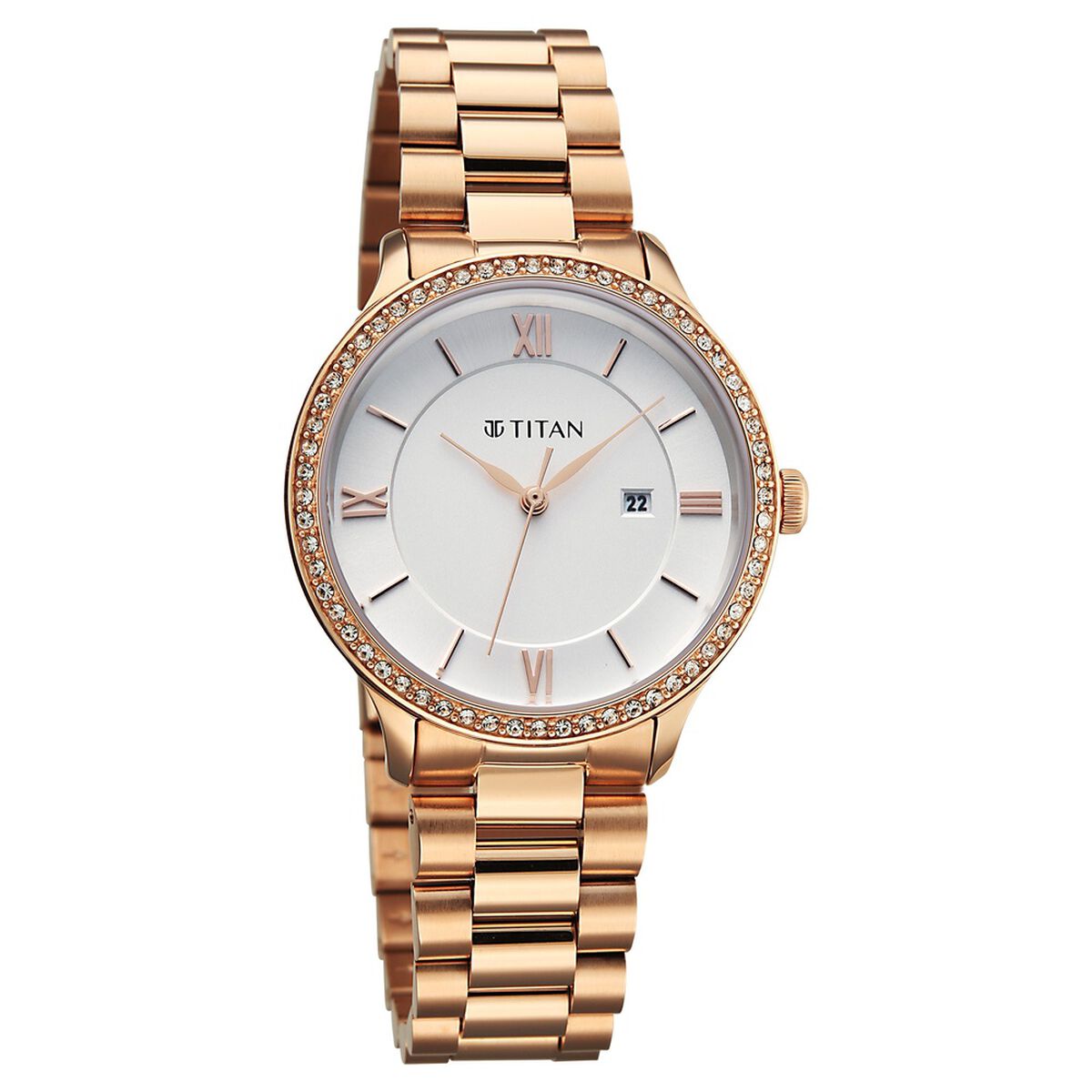 Titan Purple Prestige Quartz Analog with Date White Dial Rose Gold Stainless Steel Strap Watch For Women 2