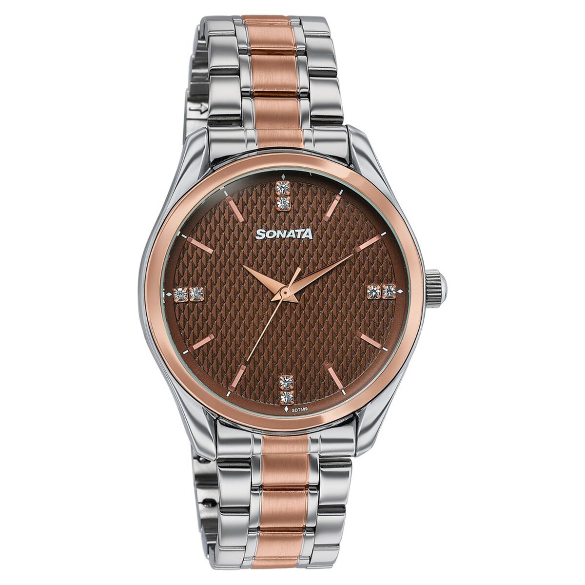 Sonata Jashn Quartz Analog Brown Dial Two Toned Metal Strap Watch For Men 2