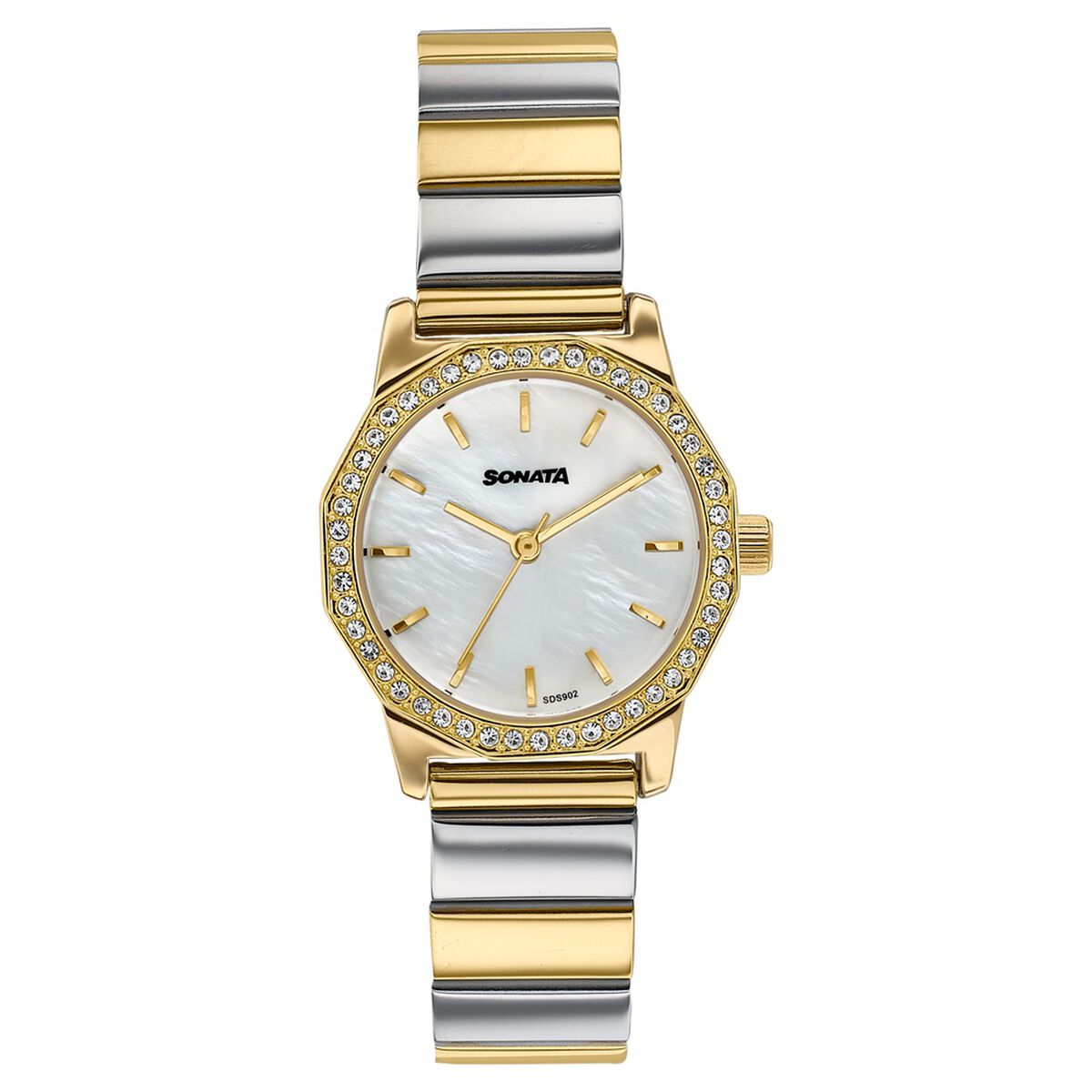 Sonata Festive Quartz Analog Mother Of Pearl Dial Two Toned Metal Strap Watch For Women 1
