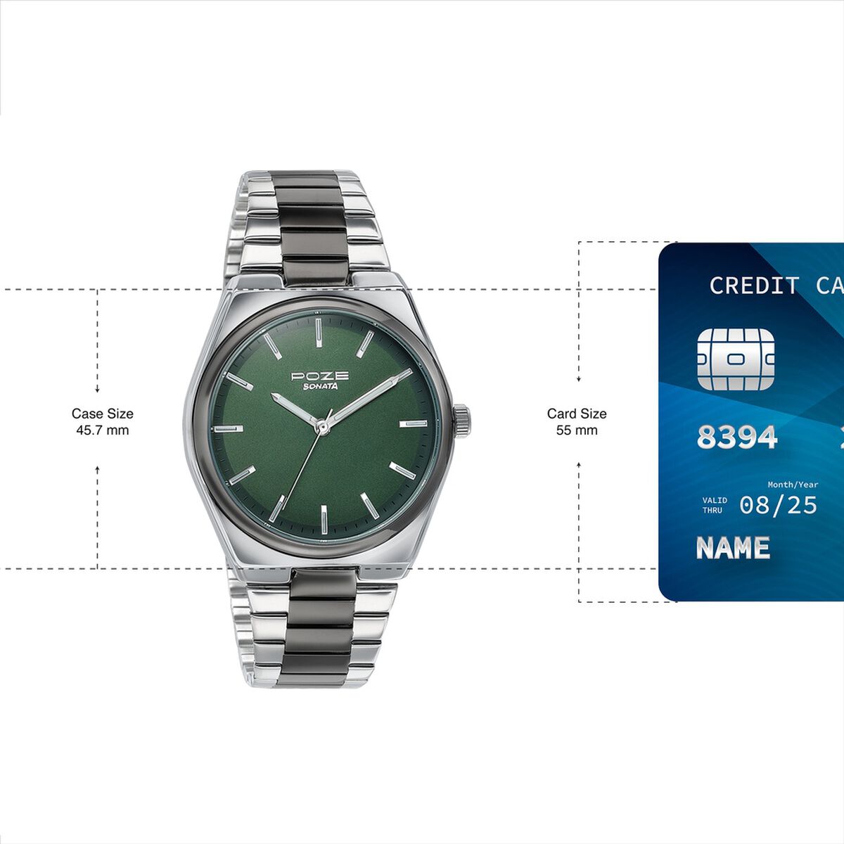 Sonata Poze Quartz Analog Green Dial Two Toned Metal Strap Watch For Men 4