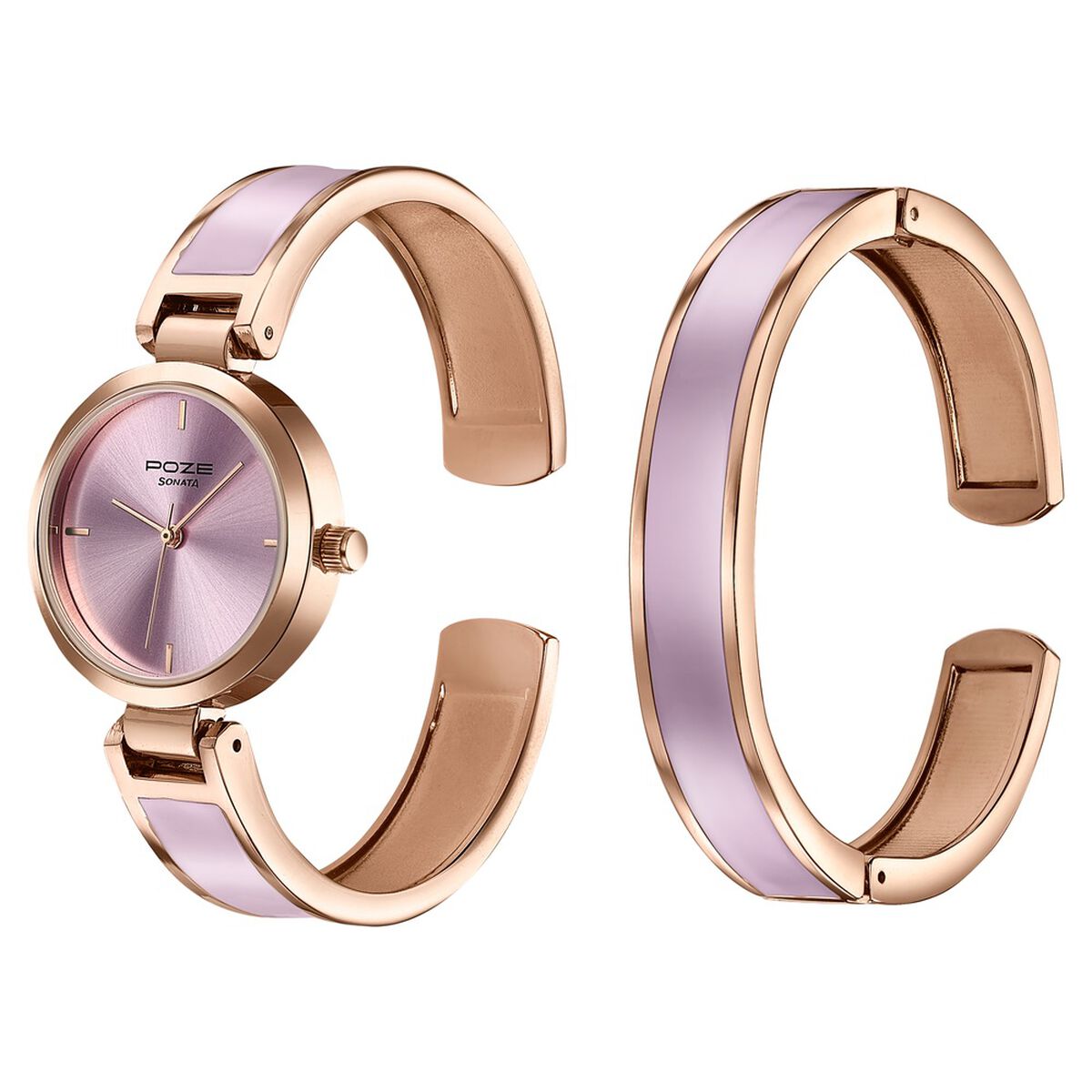 Sonata Poze Quartz Analog Purple Dial Two Toned Kada Strap Watch For Women 5