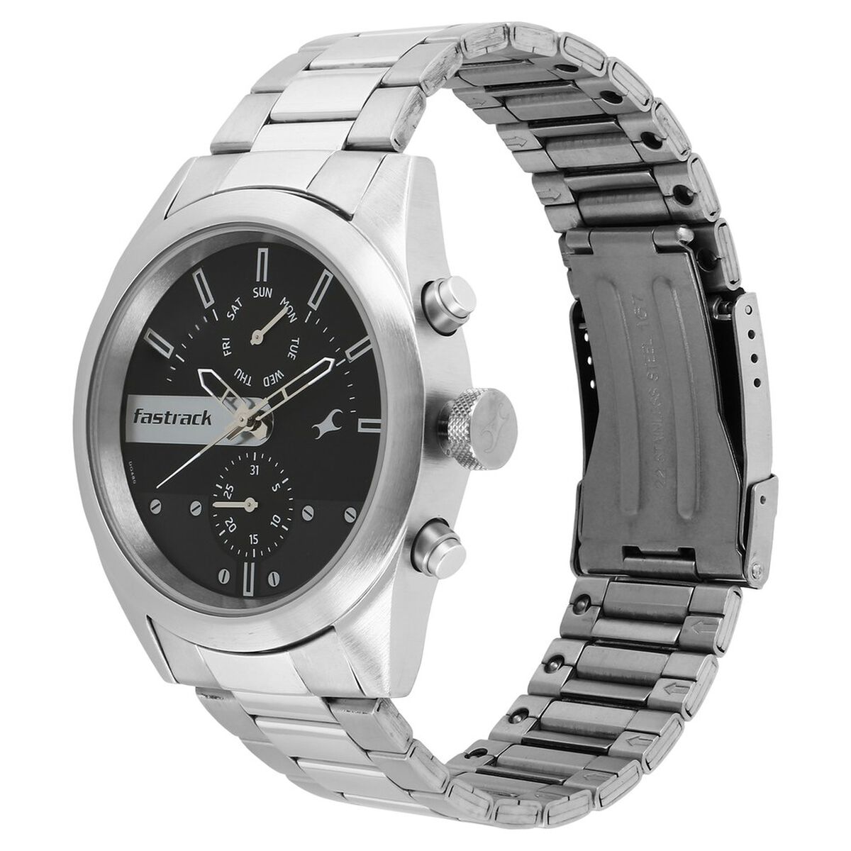 Fastrack All Nighters Quartz Multifunction Grey Dial Metal Strap Watch for Guys 2