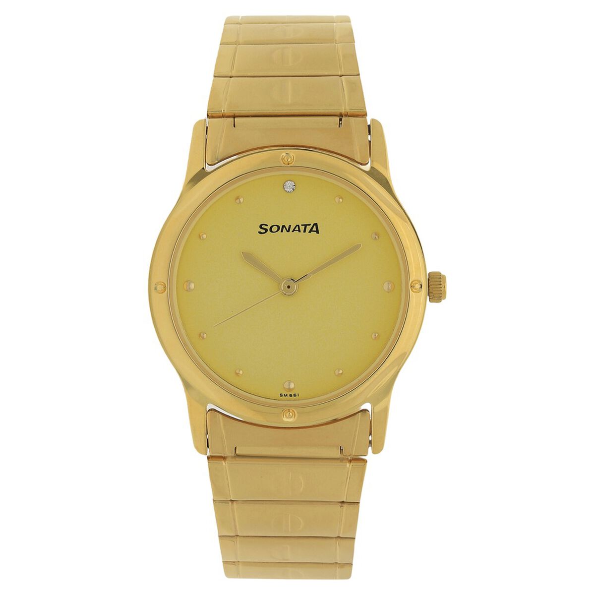 Sonata Quartz Analog Champagne Dial Stainless Steel Strap Watch for Men 1