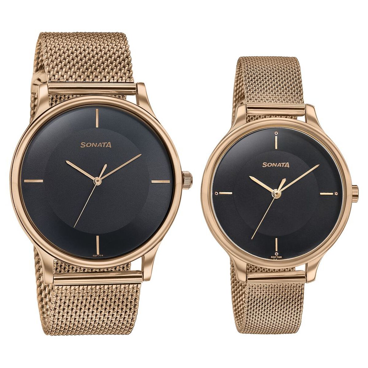 Sonata Modern Bandhan Quartz Analog Black Dial Rose Gold Stainless Steel Strap Watch For Couple 2