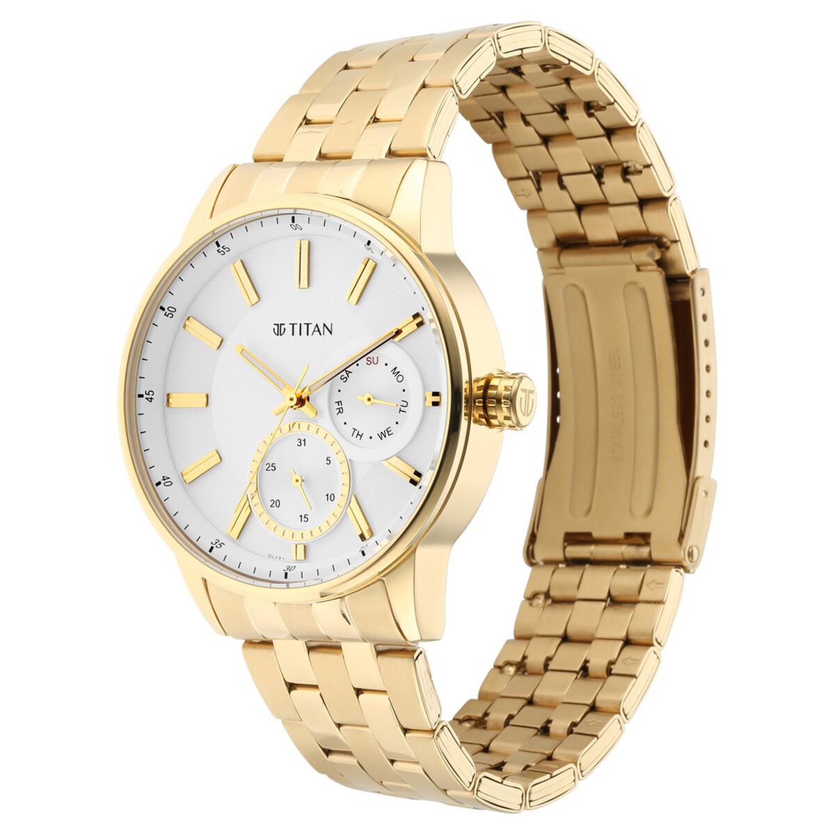 Titan Quartz Analog White Dial Stainless Steel Strap Watch for Men 4