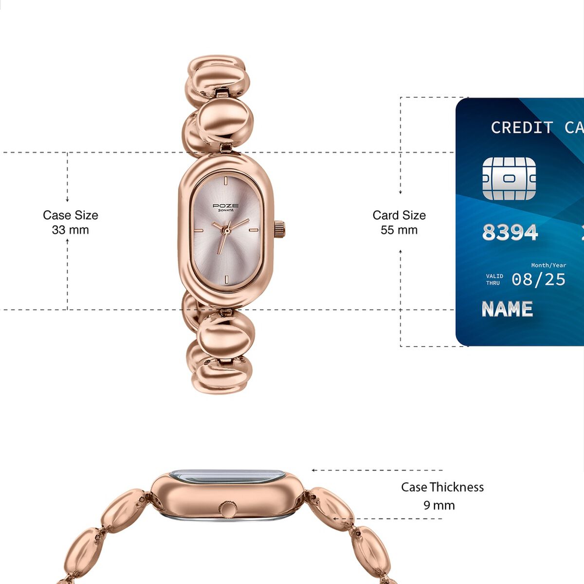 Poze By Sonata Quartz Analog Pink Dial Rose Gold Metal Strap Watch For Women 4