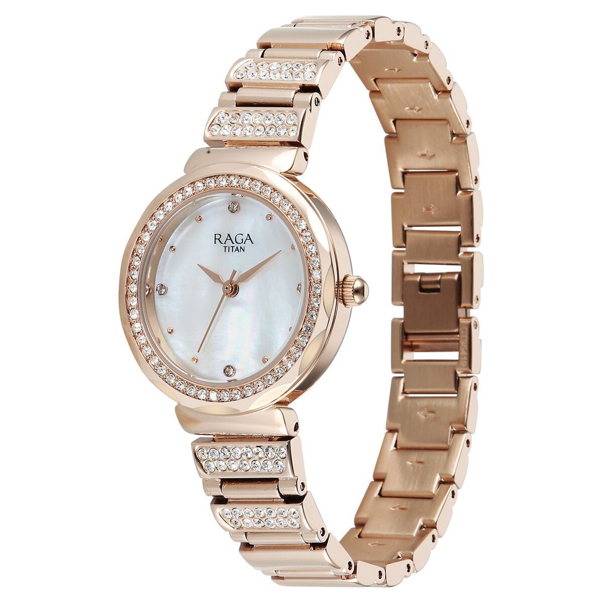 Titan Raga Spotlight Quartz Analog Mother of Pearl Dial Rose Gold Metal Strap Watch For Women 3