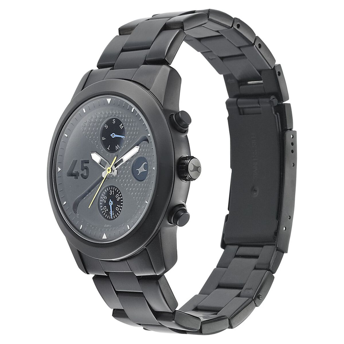 Fastrack Go Skate Quartz Multifunction Black Dial Stainless Steel Strap Watch for Guys 3