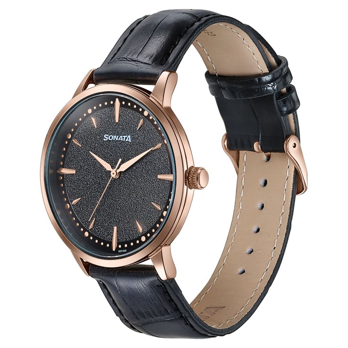 Sonata Jashn Quartz Analog Black Dial Black Leather Strap Watch For Men 3