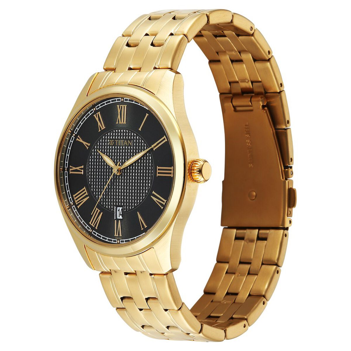 Titan Neo Roman Analog with Green Dial Carnation Gold Stainless Steel Strap Watch for Men 3