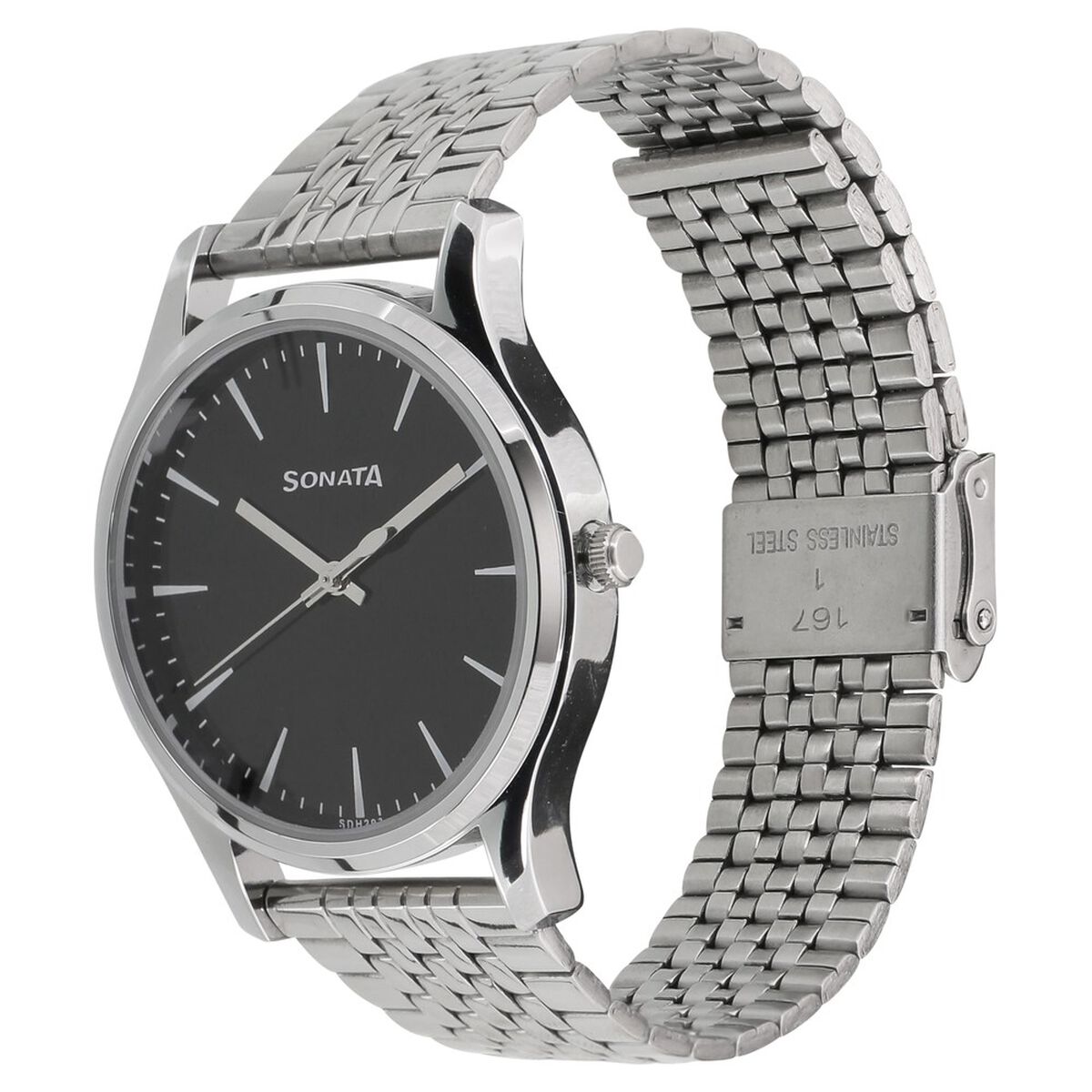 Sonata Quartz Analog Black Dial Stainless Steel Strap Watch for Men 2