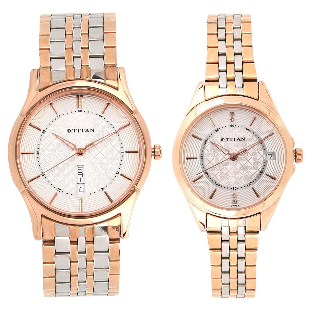 Titan Quartz Analog with Day and Date Silver Dial Stainless Steel Strap Watch for Couple 1