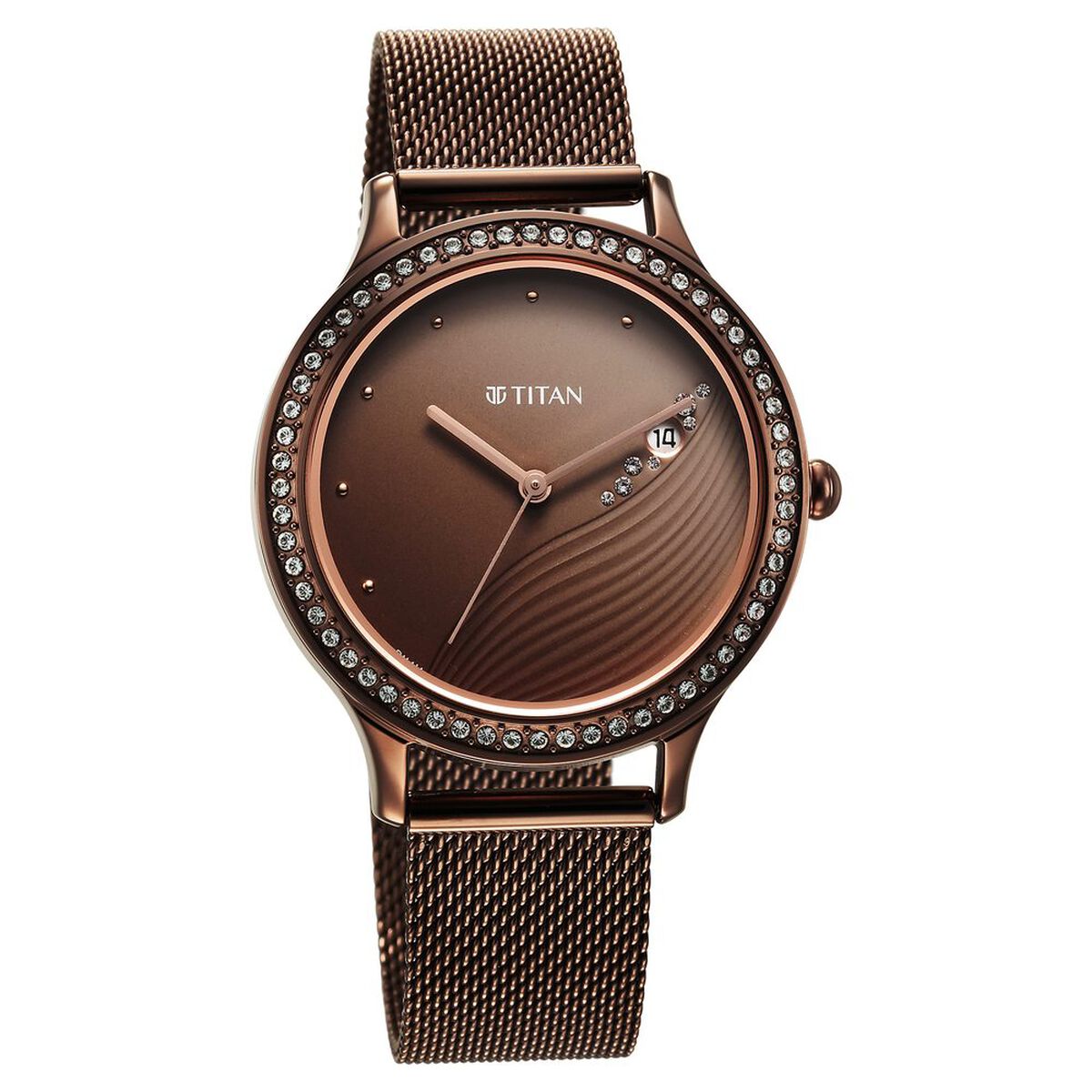 Titan Purple Glam It Up Brown Dial Analog with Date Stainless Steel Strap Watch for Women 2