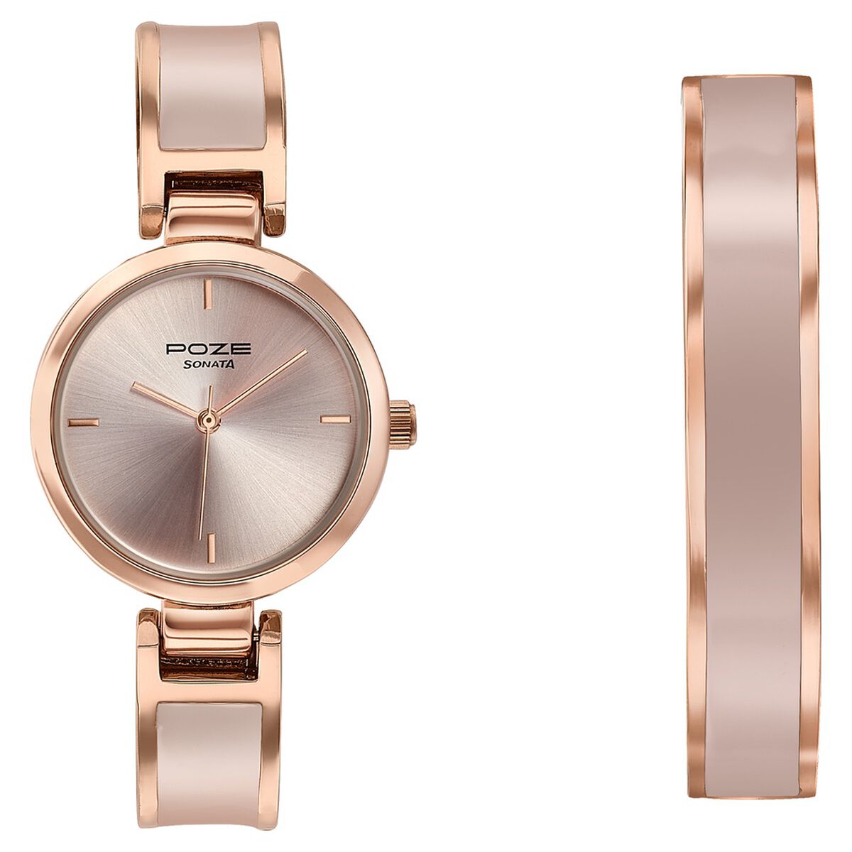 Sonata Poze Quartz Analog Pink Dial Two Toned Kada Strap Watch For Women 2