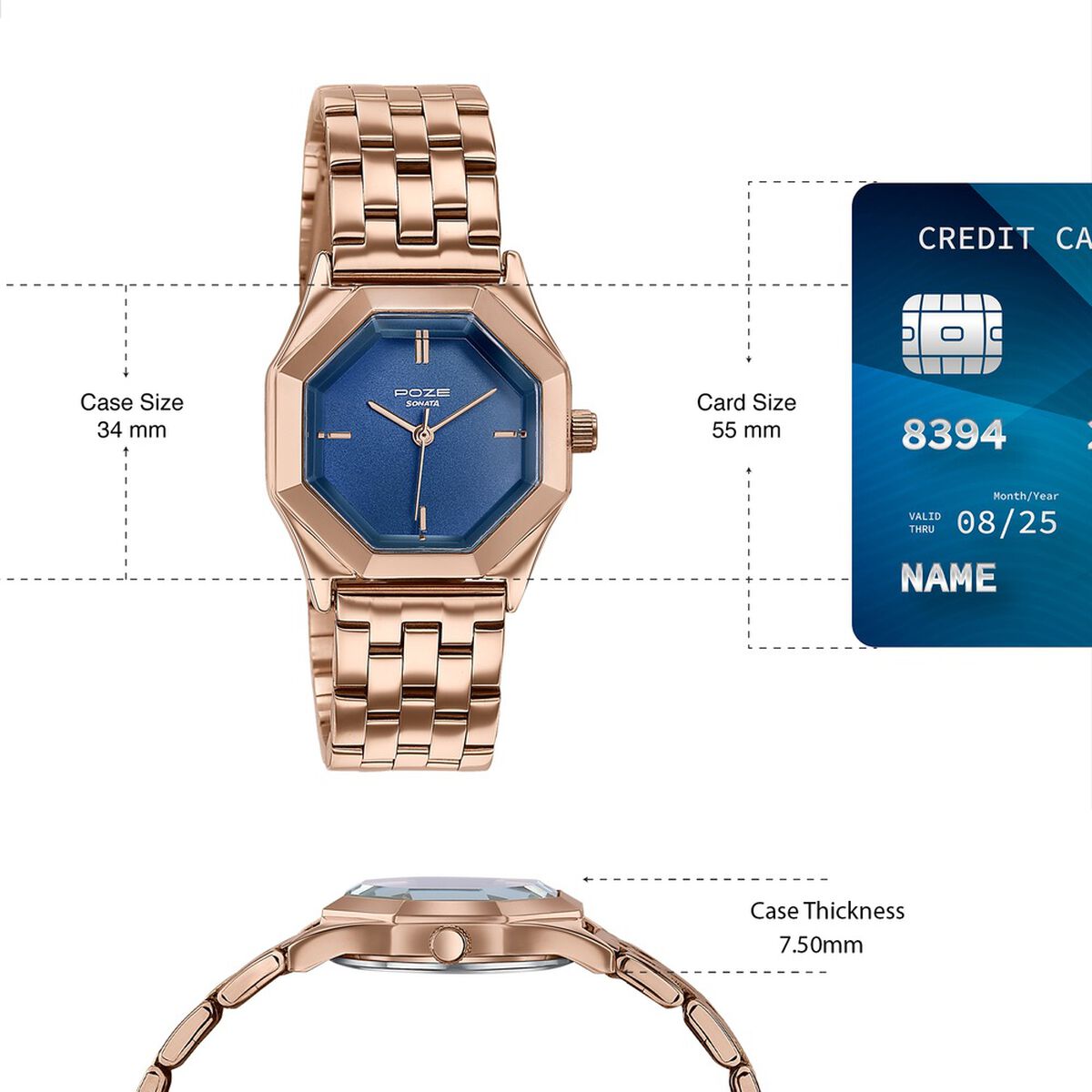 Poze By Sonata Quartz Analog Blue Dial Rose Gold Metal Strap Watch For Women 4