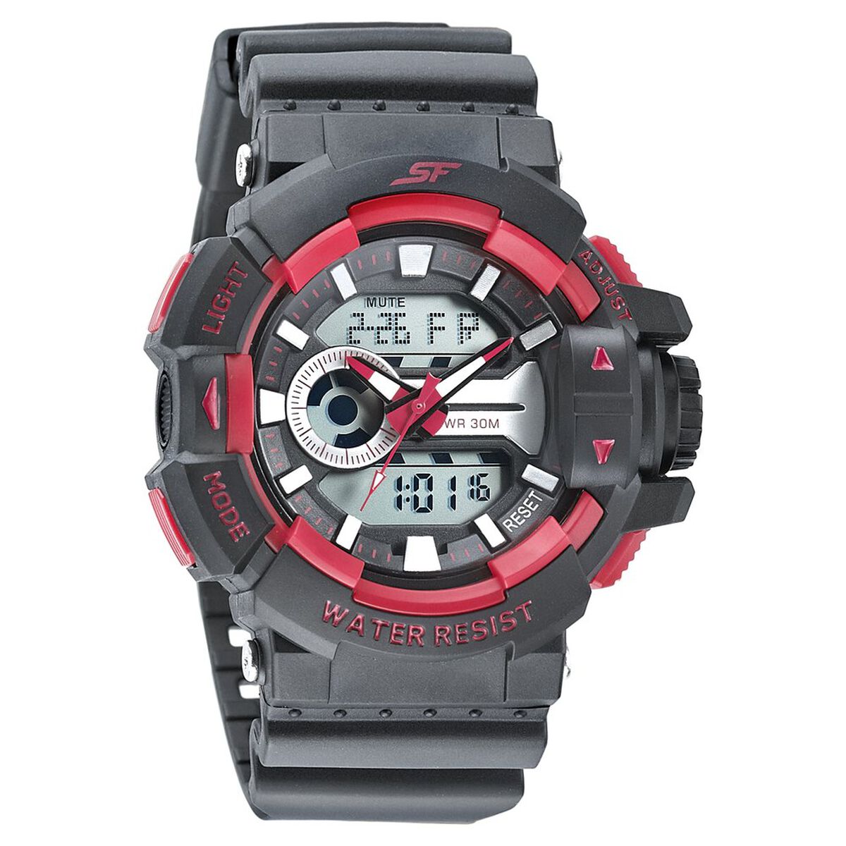 SF Quartz Analog Digital Black Dial PU Strap Watch for Men 1