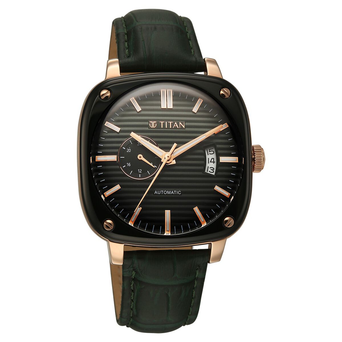 Titan Vintage Concealed Automatic Analog with Green Dial Green Leather Strap Watch for Men 2