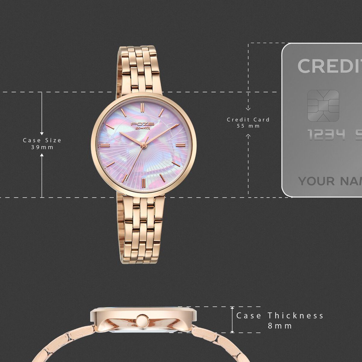 Poze By Sonata Quartz Analog Mother of Pearl Dial Rose Gold Stainless Steel Strap Watch For Women 4
